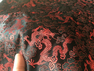 Black color red dragon fabric, brocade fabric, jacquard fabric, dragon style brocade fabric, cosplay dress fabric, by the yard