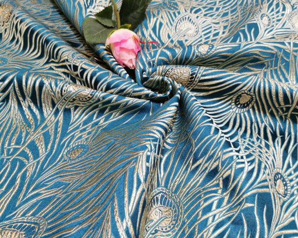 4 Color Red/blue/black color peacock feather brocade fabric, jacquard fabric, dragon style brocade fabric, cosplay dress fabric, by the yard
