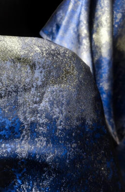 Blue golden color jacquard fabric, metallic color jacquard, shiny fabric, by the yard