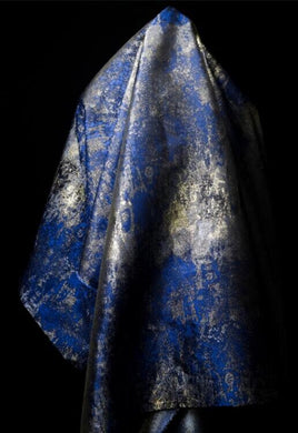 Blue golden color jacquard fabric, metallic color jacquard, shiny fabric, by the yard