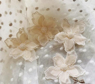 Apricot organza embroidered flower, lace patch, decor embroidered patch, for 5 pcs
