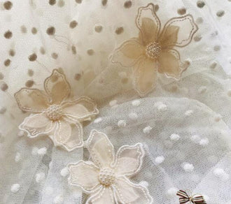 Apricot organza embroidered flower, lace patch, decor embroidered patch, for 5 pcs