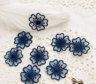 Navy blue flower patch, applique, for 5 pcs