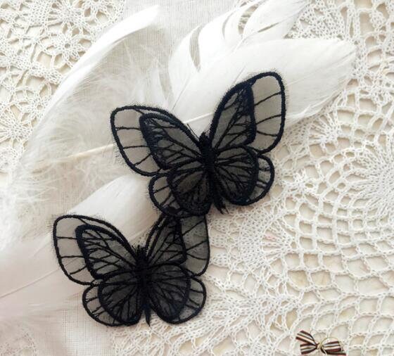 Organza butterfly patch, black butterfly, lace butterfly, for 5 pcs