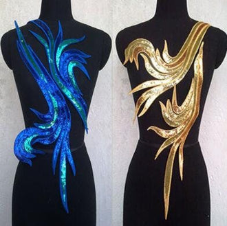 3 Color Blue/golden/red color sequins applique, embroidered applique, by the yard