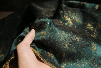 Hunter green and gold color jacquard fabric, Spring dress fabric,  glossy jacquard fabric, by the yard