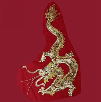 Red color mesh with dragon phoenix style, embroidered dragon phoenix, for 1 pcs