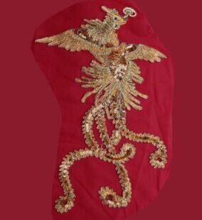 Red color mesh with dragon phoenix style, embroidered dragon phoenix, for 1 pcs