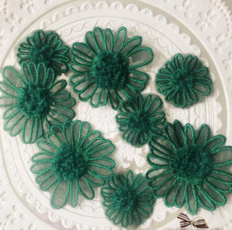 Dark green daisy flower, flower patch, applique, for 5 pcs