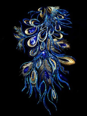 Blue color feather applique, sequins applique, embroidered applique, for 1 pcs