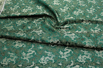 Green color dragon style brocade fabric, jacquard brocade fabric, by the yard