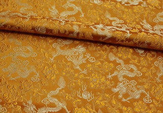 Orange yellow color dragon style brocade fabric, jacquard brocade fabric, by the yard