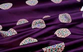 Purple color brocade fabric, jacquard fabric, by the yard