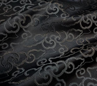 Black color brocade fabric, jacquard fabric, by the yard