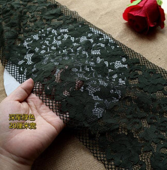 Dark army green color lace trim, stretch lace trim, embroidered lace trim, for 2 yards long