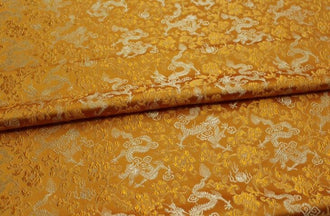 Orange yellow color dragon style brocade fabric, jacquard brocade fabric, by the yard