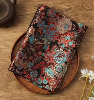 Black red blue flower  Chinese style jacquard fabric, brocade fabric, plum blossom fabric, by the yard-29inches wide
