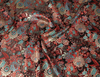 Black red blue flower  Chinese style jacquard fabric, brocade fabric, plum blossom fabric, by the yard-29inches wide