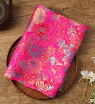 Rose red with blue gold flower Chinese style jacquard fabric, brocade fabric, plum blossom fabric, by the yard-29inches wide