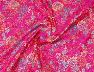 Rose red with blue gold flower Chinese style jacquard fabric, brocade fabric, plum blossom fabric, by the yard-29inches wide