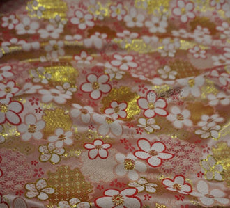 Pink gold color flower fabric Chinese style jacquard fabric, brocade fabric, plum blossom fabric, by the yard-28inches wide