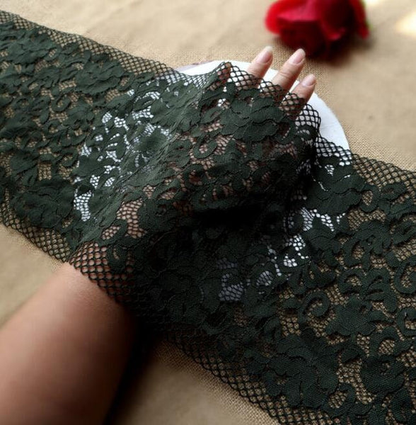 Dark army green color lace trim, stretch lace trim, embroidered lace trim, for 2 yards long