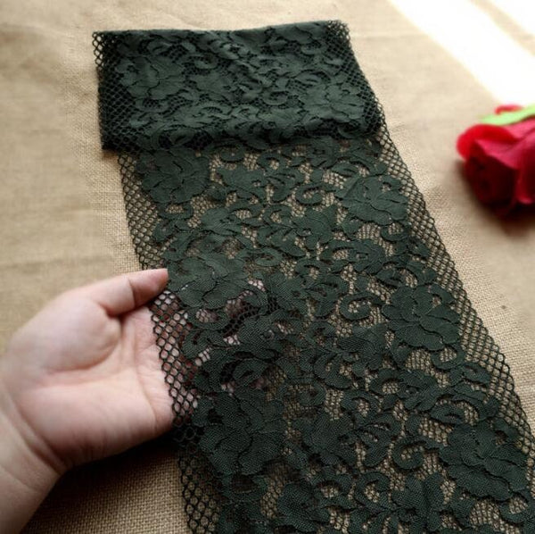 Dark army green color lace trim, stretch lace trim, embroidered lace trim, for 2 yards long
