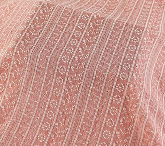 Cotton fabric with embroidered lace flower style fabric, by the yard