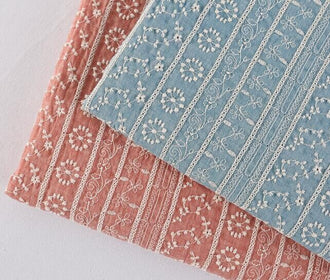 Cotton fabric with embroidered lace flower style fabric, by the yard