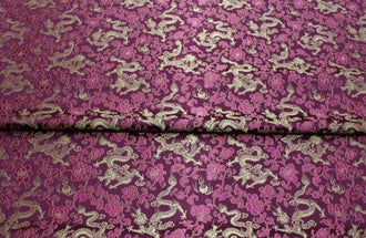 Purple red color brocade fabric, jacquard fabric, gold dragon style brocade fabric, cosplay dress fabric, by the yard