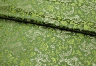 Green color brocade fabric, jacquard fabric, dragon fabric, by the yard