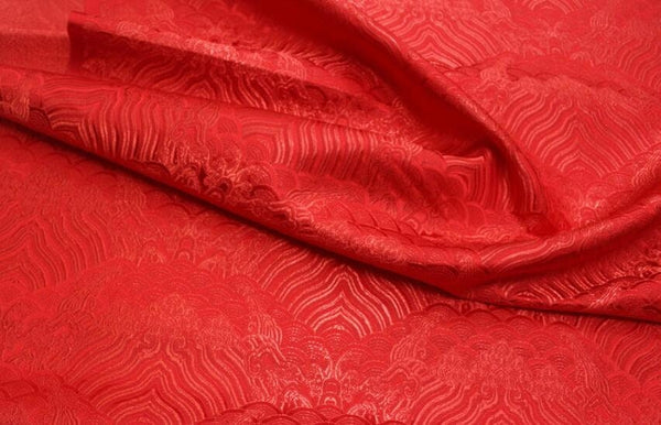 Red color brocade fabric, jacquard fabric, by the yard