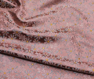 Pink color brocade fabric with daisy pattern, jacquard fabric, by the yard
