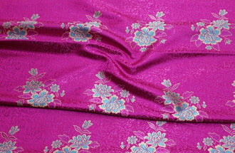 Rose red color brocade fabric, flora style jacquard fabric, by the yard