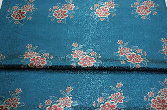 Retro blue color brocade fabric, flora style jacquard fabric, by the yard
