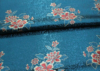 Retro blue color brocade fabric, flora style jacquard fabric, by the yard