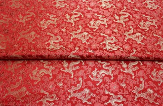 Red color brocade fabric, dragon style brocade fabric, jacquard fabric, by the yard