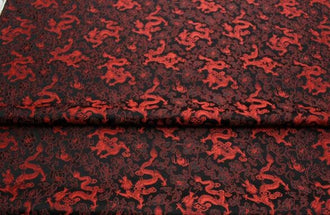 Black red color brocade fabric, dragon style brocade fabric, jacquard fabric, by the yard