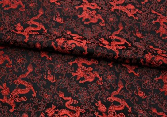 Black red color brocade fabric, dragon style brocade fabric, jacquard fabric, by the yard