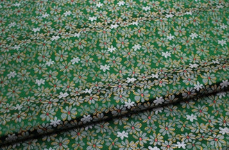 Dark green color brocade fabric with daisy pattern, jacquard fabric, by the yard