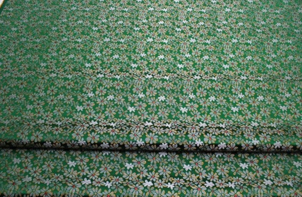 Dark green color brocade fabric with daisy pattern, jacquard fabric, by the yard