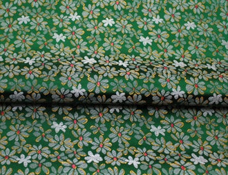 Dark green color brocade fabric with daisy pattern, jacquard fabric, by the yard