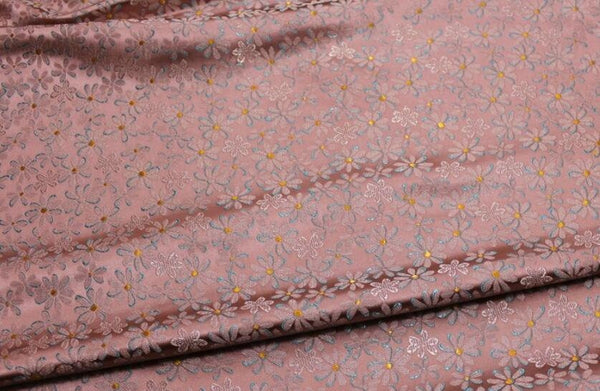 Pink color brocade fabric with daisy pattern, jacquard fabric, by the yard