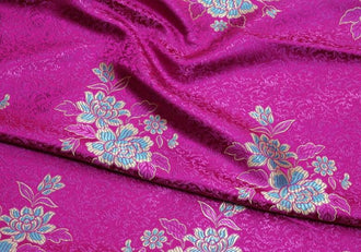 Rose red color brocade fabric, flora style jacquard fabric, by the yard