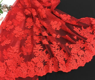 Red lace fabric, mesh embroidered fabric, wedding lace fabric, cosplay dress fabric, by the yard
