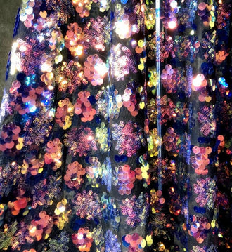 Color sequins fabric, mesh embroidered flower fabric, performance fabric, fabric by the yard