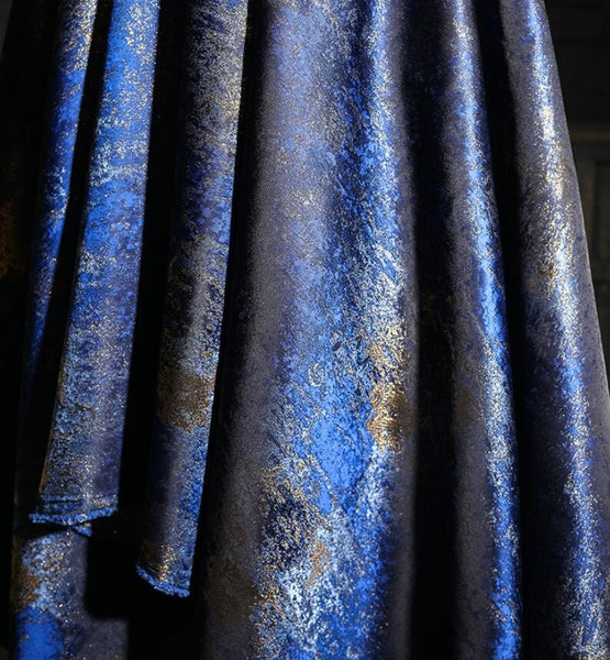 ON SALE, 40%OFF-Blue gold color jacquard fabric, wedding jacket fabric, fabric by the yard