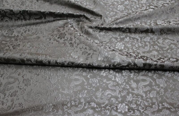 Silver grey color brocade fabric, jacquard fabric, dragon style brocade fabric, cosplay dress fabric, by the yard