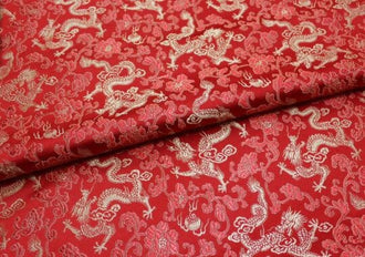 Red color brocade fabric, dragon style brocade fabric, jacquard fabric, by the yard