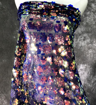 Color sequins fabric, mesh embroidered flower fabric, performance fabric, fabric by the yard